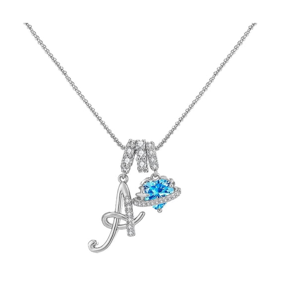 Initial Letter Necklace for Women, Alphabet Pendant with Heart Cubic Zirconia Star Halo Charm, Personalized Name Letter Jewelry Gift for Birthday Valentine Anniversary