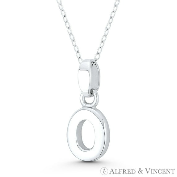 Initial Letter "O" 20x9x3mm (0.8in x 0.35in x 0.12in) Charm 3D Pendant & Chain Necklace in .925 Sterling Silver