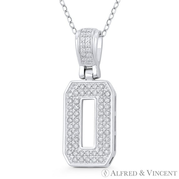 Initial Letter "O" Block Script Cubic Zirconia CZ Crystal Pendant in .925 Sterling Silver w/ Rhodium