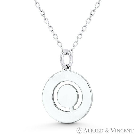 Initial Letter "O" Cutout 20x15mm (0.8in x 0.6in) Round Disc Pendant in .925 Sterling Silver