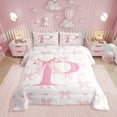 thumbnail image 1 of Initial Letter P Comforter Set King Size,Princess Style Pink Bowknot Girly Romantic Bedding Set 3 Pcs for Adults,Dreamy Bow Love Hearts Kawaii Pink Down Comforter,2 Pillowcases, 1 of 6