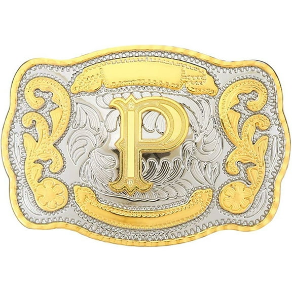 Initial Letter "P" Cowboy Rodeo Western Large Gold Tone Belt Buckle
