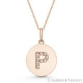 thumbnail image 1 of Initial Letter "P" Cubic Zirconia Crystal Round Disc Pendant in Solid 14k Rose Gold, 1 of 1