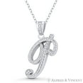 thumbnail image 1 of Initial Letter "P" Cursive Script Cubic Zirconia CZ Crystal Pendant in .925 Sterling Silver w/ Rhodium, 1 of 1