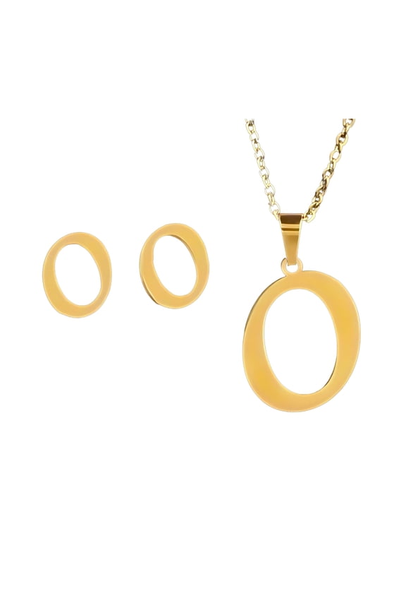 Initial Letter Pendant Necklace Earrings Set for Women Gold Plated Stainless Steel by Ginger Lyne