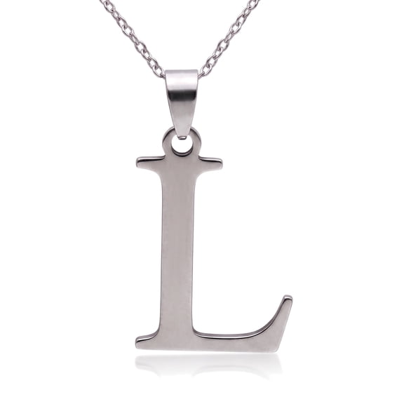 Letter L Necklace for Women, Initial L Pendant, Stainless Steel Silver Tone 17 Inch Cable Chain with 2 Inch Extender, Ginger Lyne Gift for Mom