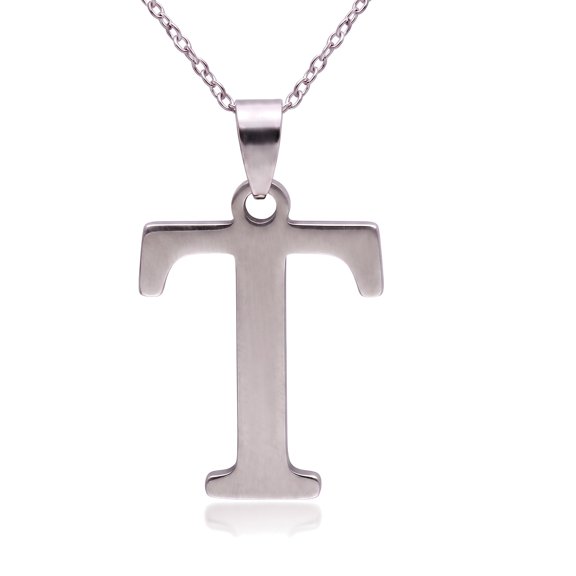 Letter T Necklace for Women, Initial T Pendant, Stainless Steel Silver Tone 17 Inch Cable Chain with 2 Inch Extender, Ginger Lyne Gift for Mom