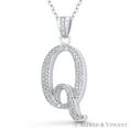 thumbnail image 1 of Initial Letter "Q" Cursive Script Cubic Zirconia CZ Crystal Pendant in .925 Sterling Silver w/ Rhodium, 1 of 1