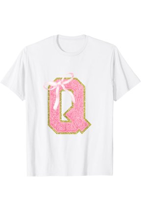 Initial Letter Q Pink Coquette Bow T Shirt All Size S-5XL