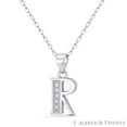 thumbnail image 1 of Initial Letter "R" Block Script Cubic Zirconia CZ Crystal 19x8mm (0.75x0.3in) Pendant in .925 Sterling Silver w/ Rhodium, 1 of 1