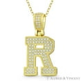 thumbnail image 1 of Initial Letter "R" Block Script Cubic Zirconia CZ Crystal Pendant in .925 Sterling Silver w/ 14k Yellow Gold, 1 of 1