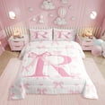 thumbnail image 1 of Initial Letter R Comforter Set 2 Pcs,Princess Style Pink Bowknot Girly Romantic Bedding Set,Dreamy Bow Love Hearts Kawaii Pink Quilt Set Bedroom,1 Pillowcase, 1 of 6