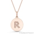 thumbnail image 1 of Initial Letter "R" Cubic Zirconia Crystal Round Disc Pendant in Solid 14k Rose Gold, 1 of 1