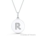 thumbnail image 1 of Initial Letter "R" Cubic Zirconia Crystal Round Disc Pendant in Solid 14k White Gold, 1 of 1