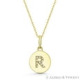 thumbnail image 1 of Initial Letter "R" Cubic Zirconia Crystal Round Disc Pendant in Solid 14k Yellow Gold, 1 of 1