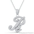 thumbnail image 1 of Initial Letter "R" Cursive Script Cubic Zirconia CZ Crystal Pendant in .925 Sterling Silver w/ Rhodium, 1 of 1