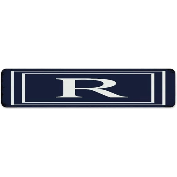 Initial Letter R Monogram 4"x16" Metal Sign Funny Novelty Coffee Bar Front Door Dorm Wall Decorations Metal Plaque Script Family Name Garage Signs for Bathroom