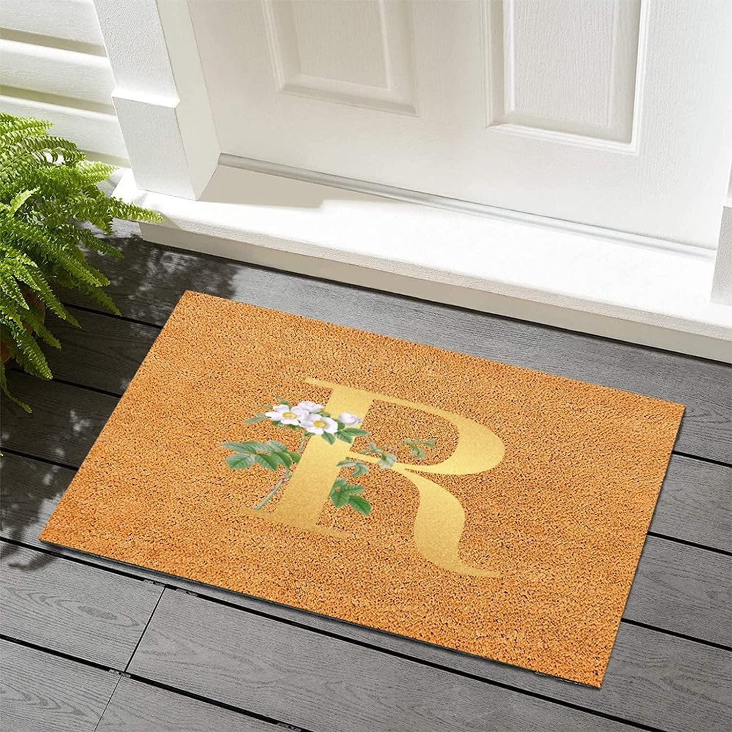Initial Letter R Monogram Gold Entrance Shoe Mat Resist Dirt English ...