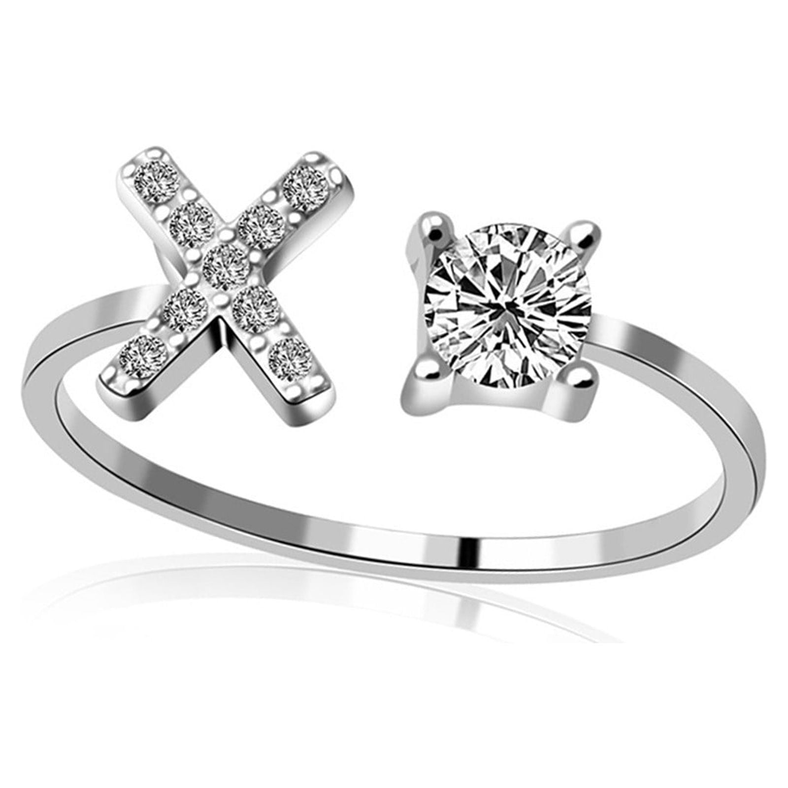 Initial Letter Ring for Women Girls Silver Stackable Alphabet Rings