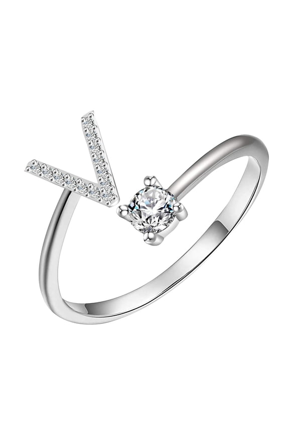 Initial Letter Rings For Women Adjustable Silver Jewelry Alphabet For Her Girlfriend Sister