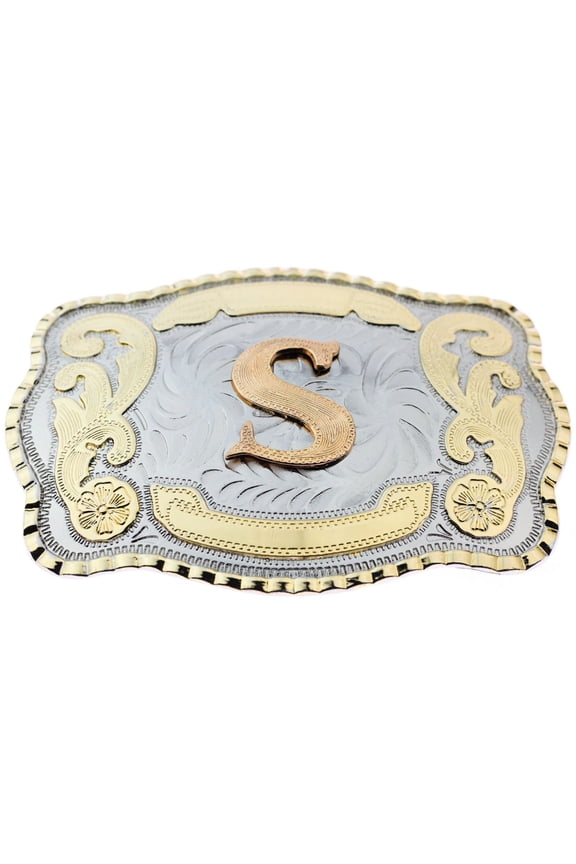 Initial Letter "S" Cowboy Rodeo Western Large Gold Tone Belt Buckle
