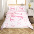 thumbnail image 1 of Initial Letter S Duvet Cover,Dreamy Bow Love Hearts Kawaii Pink Quilt Cover(No Filler),Princess Style Pink Bowknot Girly Romantic Bedding Set with 2 Pillowcases,Women Room Decor,King Size, 1 of 6