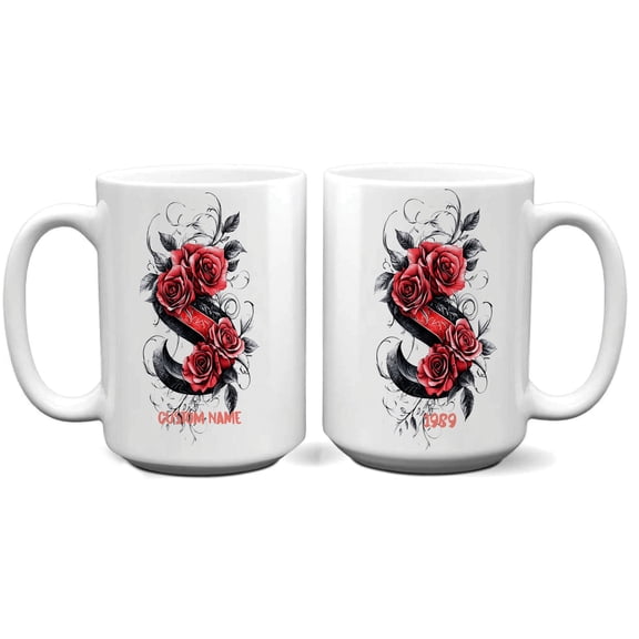 Initial Letter S Mug for Her, Personalized Floral Ceramic Cup 11oz 15oz for Daily Use, Custom Monogram Gift for Wife, Sister, Friend, Coworker, Mom from Daughter or Son