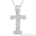 thumbnail image 1 of Initial Letter "T" Block Script Cubic Zirconia CZ Crystal Pendant in .925 Sterling Silver w/ Rhodium, 1 of 1