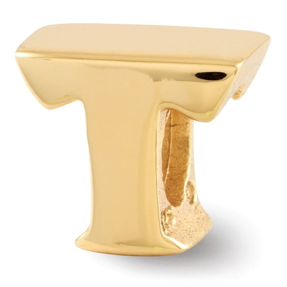Initial Letter T Charm .925 Sterling Silver & Gold Plated Reflection Beads - QRS468TGP
