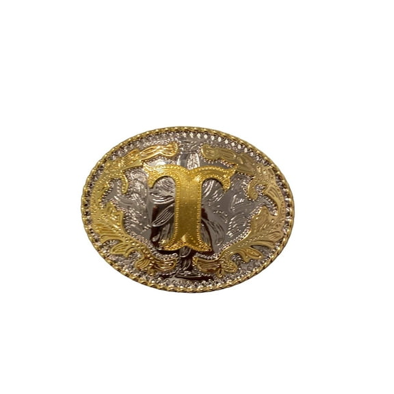 Initial Letter "T" Cowboy Rodeo Western Large Gold Tone Belt Buckle