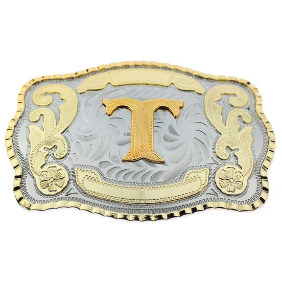 Initial Letter "T" Cowboy Rodeo Western Large Gold Tone Belt Buckle