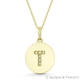 thumbnail image 1 of Initial Letter "T" Cubic Zirconia Crystal Round Disc Pendant in Solid 14k Yellow Gold, 1 of 1