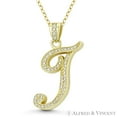 thumbnail image 1 of Initial Letter "T" Cursive Script Cubic Zirconia CZ Crystal Pendant in .925 Sterling Silver w/ 14k Yellow Gold, 1 of 1