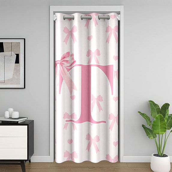 Initial Letter T Doorway Curtain 1 Panel,Princess Style Pink Bowknot Girly Romantic Closet Door Curtain for Bedroom Living Room,Dreamy Bow Love Hearts Kawaii Pink Privacy Door Drape,84"x42"