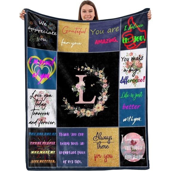 Initial Letter Throw Blanket 50"x60" Flannel Plush Monogram Monogrammed Blanket for Bed Couch Sofa Chair for Her Girls Women Aesthetic Cute Flower Floral Soft Warm Birthday (Letter-K)