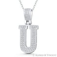thumbnail image 1 of Initial Letter "U" Block Script Cubic Zirconia CZ Crystal Pendant in .925 Sterling Silver w/ Rhodium, 1 of 1