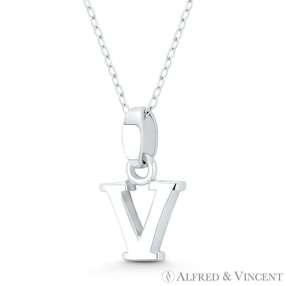 Initial Letter "V" 20x11x3mm (0.8in x 0.43in x 0.12in) Charm 3D Pendant in .925 Sterling Silver