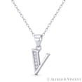 thumbnail image 1 of Initial Letter "V" Block Script Cubic Zirconia CZ Crystal 19x8mm (0.75x0.3in) Pendant in .925 Sterling Silver w/ Rhodium, 1 of 1