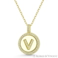 thumbnail image 1 of Initial Letter "V" Cubic Zirconia CZ Crystal Pave Pendant in .925 Sterling Silver w/ 14k Yellow Gold, 1 of 1