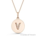 thumbnail image 1 of Initial Letter "V" Cubic Zirconia Crystal Round Disc Pendant in Solid 14k Rose Gold, 1 of 1