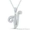thumbnail image 1 of Initial Letter "V" Cursive Script Cubic Zirconia CZ Crystal Pendant in .925 Sterling Silver w/ Rhodium, 1 of 1