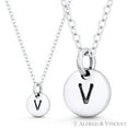 thumbnail image 1 of Initial Letter "V" Engraved Tiny 11x8mm (0.4"x0.3") Circle Pendant & Chain Necklace in .925 Sterling Silver, 1 of 3