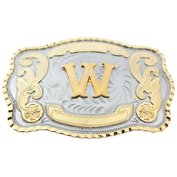 Initial Letter "W" Cowboy Rodeo Western Large Gold Tone Belt Buckle