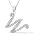 thumbnail image 1 of Initial Letter "W" Cursive Script Cubic Zirconia CZ Crystal Pendant in .925 Sterling Silver w/ Rhodium, 1 of 1