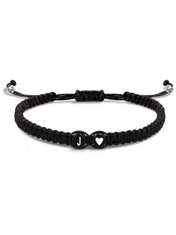 Initial Letter Woven Bracelet, Hand-Made Friendship String Bracelet with Heart Design for Personalized Protection, Daily Wear, and Meaningful Holiday Gifting