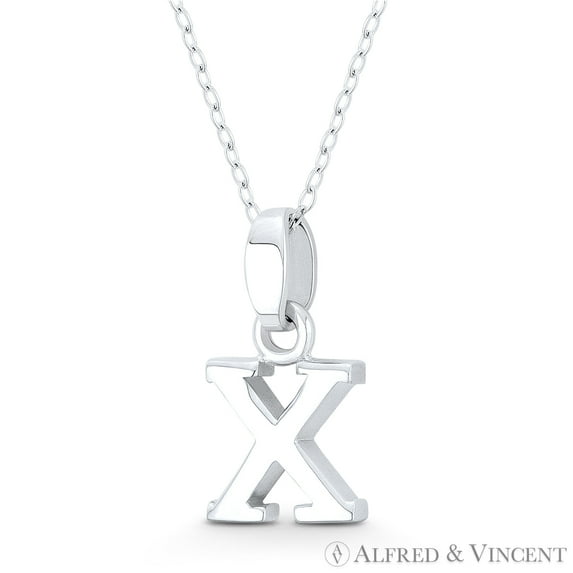 Initial Letter "X" 20x10x3mm (0.8in x 0.4in x 0.12in) Charm 3D Pendant & Chain Necklace in .925 Sterling Silver