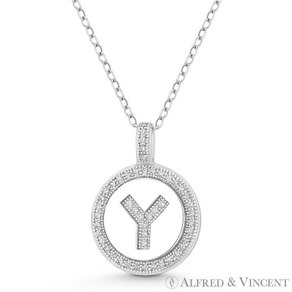Initial Letter "Y" Cubic Zirconia CZ Crystal Pave Pendant in .925 Sterling Silver w/ Rhodium