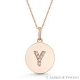 thumbnail image 1 of Initial Letter "Y" Cubic Zirconia Crystal Round Disc Pendant in Solid 14k Rose Gold, 1 of 1