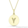 thumbnail image 1 of Initial Letter "Y" Cubic Zirconia Crystal Round Disc Pendant in Solid 14k Yellow Gold, 1 of 1