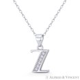 thumbnail image 1 of Initial Letter "Z" Block Script Cubic Zirconia CZ Crystal 19x8mm (0.75x0.3in) Pendant in .925 Sterling Silver w/ Rhodium, 1 of 1